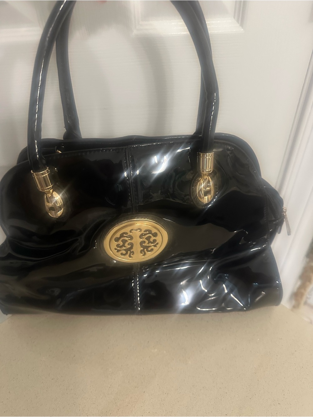 Black Patent  Satchel Handbag